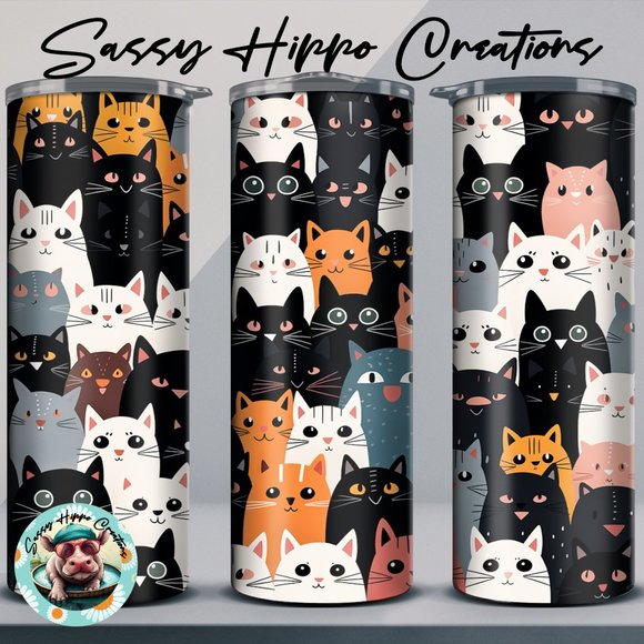 Skinny Tumbler Cats Kittens Cat Lady Life 20oz Stainless-Steel Hand Sublimated - Picture 1 of 5